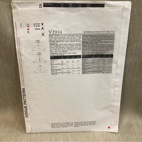 VOGUE Vintage All Sizes Included Pattern Number V 2934 - Picture 3 of 5